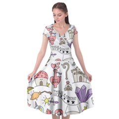 Fantasy-things-doodle-style-vector-illustration Cap Sleeve Wrap Front Dress