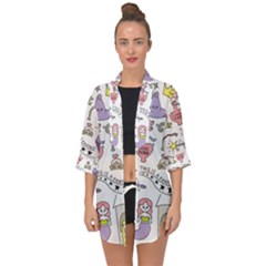 Fantasy-things-doodle-style-vector-illustration Open Front Chiffon Kimono