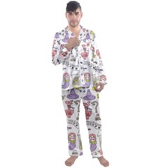 Fantasy-things-doodle-style-vector-illustration Men s Long Sleeve Satin Pajamas Set