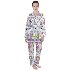 Fantasy-things-doodle-style-vector-illustration Satin Long Sleeve Pajamas Set