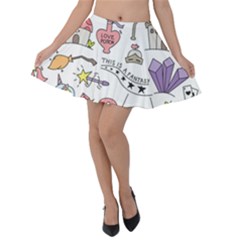Fantasy-things-doodle-style-vector-illustration Velvet Skater Skirt