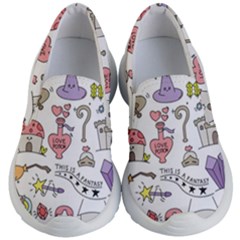 Fantasy-things-doodle-style-vector-illustration Kids Lightweight Slip Ons