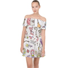 Fantasy-things-doodle-style-vector-illustration Off Shoulder Chiffon Dress