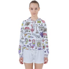 Fantasy-things-doodle-style-vector-illustration Women s Tie Up Sweat