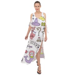 Fantasy-things-doodle-style-vector-illustration Maxi Chiffon Cover Up Dress