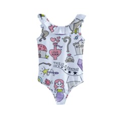 Fantasy-things-doodle-style-vector-illustration Kids  Frill Swimsuit
