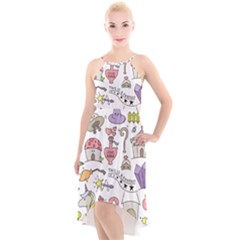 Fantasy-things-doodle-style-vector-illustration High-Low Halter Chiffon Dress 
