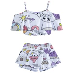 Fantasy-things-doodle-style-vector-illustration Kids  Off Shoulder Skirt Bikini