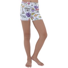 Fantasy-things-doodle-style-vector-illustration Kids  Lightweight Velour Yoga Shorts