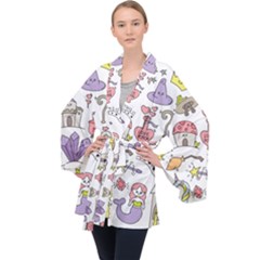 Fantasy-things-doodle-style-vector-illustration Long Sleeve Velvet Kimono 