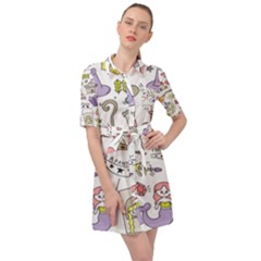 Fantasy-things-doodle-style-vector-illustration Belted Shirt Dress