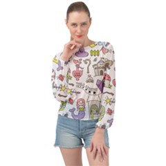 Fantasy-things-doodle-style-vector-illustration Banded Bottom Chiffon Top