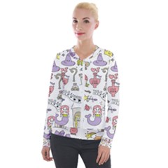 Fantasy-things-doodle-style-vector-illustration Velvet Zip Up Jacket