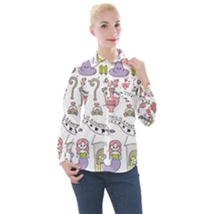 Fantasy-things-doodle-style-vector-illustration Women s Long Sleeve Pocket Shirt