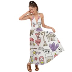 Fantasy-things-doodle-style-vector-illustration Backless Maxi Beach Dress