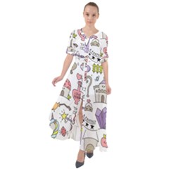 Fantasy-things-doodle-style-vector-illustration Waist Tie Boho Maxi Dress