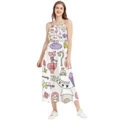 Fantasy-things-doodle-style-vector-illustration Boho Sleeveless Summer Dress