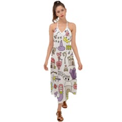 Fantasy-things-doodle-style-vector-illustration Halter Tie Back Dress 