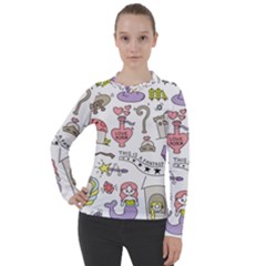 Fantasy-things-doodle-style-vector-illustration Women s Pique Long Sleeve Tee