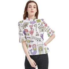 Fantasy-things-doodle-style-vector-illustration Frill Neck Blouse