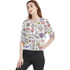 Fantasy-things-doodle-style-vector-illustration Quarter Sleeve Blouse