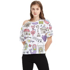 Fantasy-things-doodle-style-vector-illustration One Shoulder Cut Out Tee