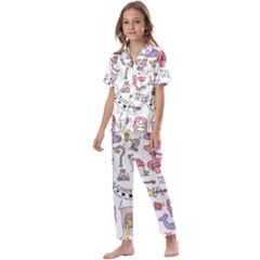Fantasy-things-doodle-style-vector-illustration Kids  Satin Short Sleeve Pajamas Set