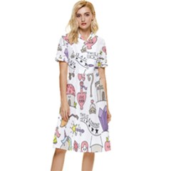 Fantasy-things-doodle-style-vector-illustration Button Top Knee Length Dress