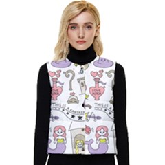 Fantasy-things-doodle-style-vector-illustration Women s Short Button Up Puffer Vest