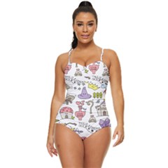 Fantasy-things-doodle-style-vector-illustration Retro Full Coverage Swimsuit