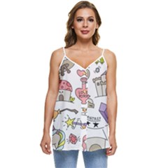 Fantasy-things-doodle-style-vector-illustration Casual Spaghetti Strap Chiffon Top