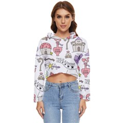 Fantasy-things-doodle-style-vector-illustration Women s Lightweight Cropped Hoodie