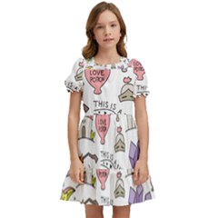 Fantasy-things-doodle-style-vector-illustration Kids  Puff Sleeved Dress
