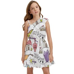 Fantasy-things-doodle-style-vector-illustration Kids  One Shoulder Party Dress