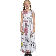 Fantasy-things-doodle-style-vector-illustration Kids  Satin Sleeveless Maxi Dress