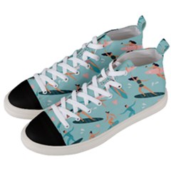 Beach-surfing-surfers-with-surfboards-surfer-rides-wave-summer-outdoors-surfboards-seamless-pattern- Men s Mid-top Canvas Sneakers