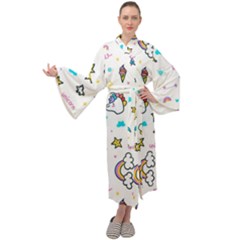 Unicorns-rainbows-seamless-pattern Maxi Velour Kimono