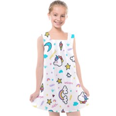 Unicorns-rainbows-seamless-pattern Kids  Cross Back Dress