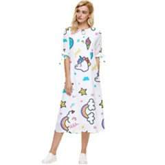 Unicorns-rainbows-seamless-pattern Bow Sleeve Chiffon Midi Dress by Jancukart