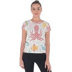 Underwater-seamless-pattern-light-background-funny Short Sleeve Sports Top 