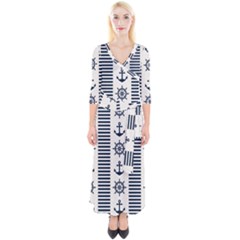 Nautical-seamless-pattern-vector-illustration Quarter Sleeve Wrap Maxi Dress