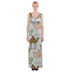 Camels-cactus-desert-pattern Thigh Split Maxi Dress by Jancukart