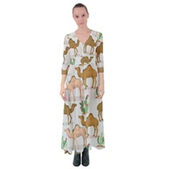 Camels-cactus-desert-pattern Button Up Maxi Dress by Jancukart