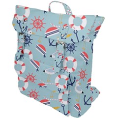 Nautical-marine-symbols-seamless-pattern Buckle Up Backpack