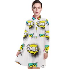 Set-colorful-comic-speech-bubbles Long Sleeve Chiffon Shirt Dress by Jancukart