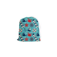 Seamless-pattern-nautical-icons-cartoon-style Drawstring Pouch (xs)