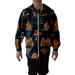 Dark-seamless-pattern-symbols-landmarks-signs-egypt Kids  Hooded Windbreaker by Jancukart