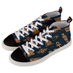 Dark-seamless-pattern-symbols-landmarks-signs-egypt Men s Mid-top Canvas Sneakers
