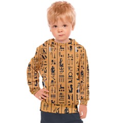 Egyptian-hieroglyphs-ancient-egypt-letters-papyrus-background-vector-old-egyptian-hieroglyph-writing Kids  Hooded Pullover by Jancukart