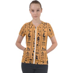 Egyptian-hieroglyphs-ancient-egypt-letters-papyrus-background-vector-old-egyptian-hieroglyph-writing Short Sleeve Zip Up Jacket